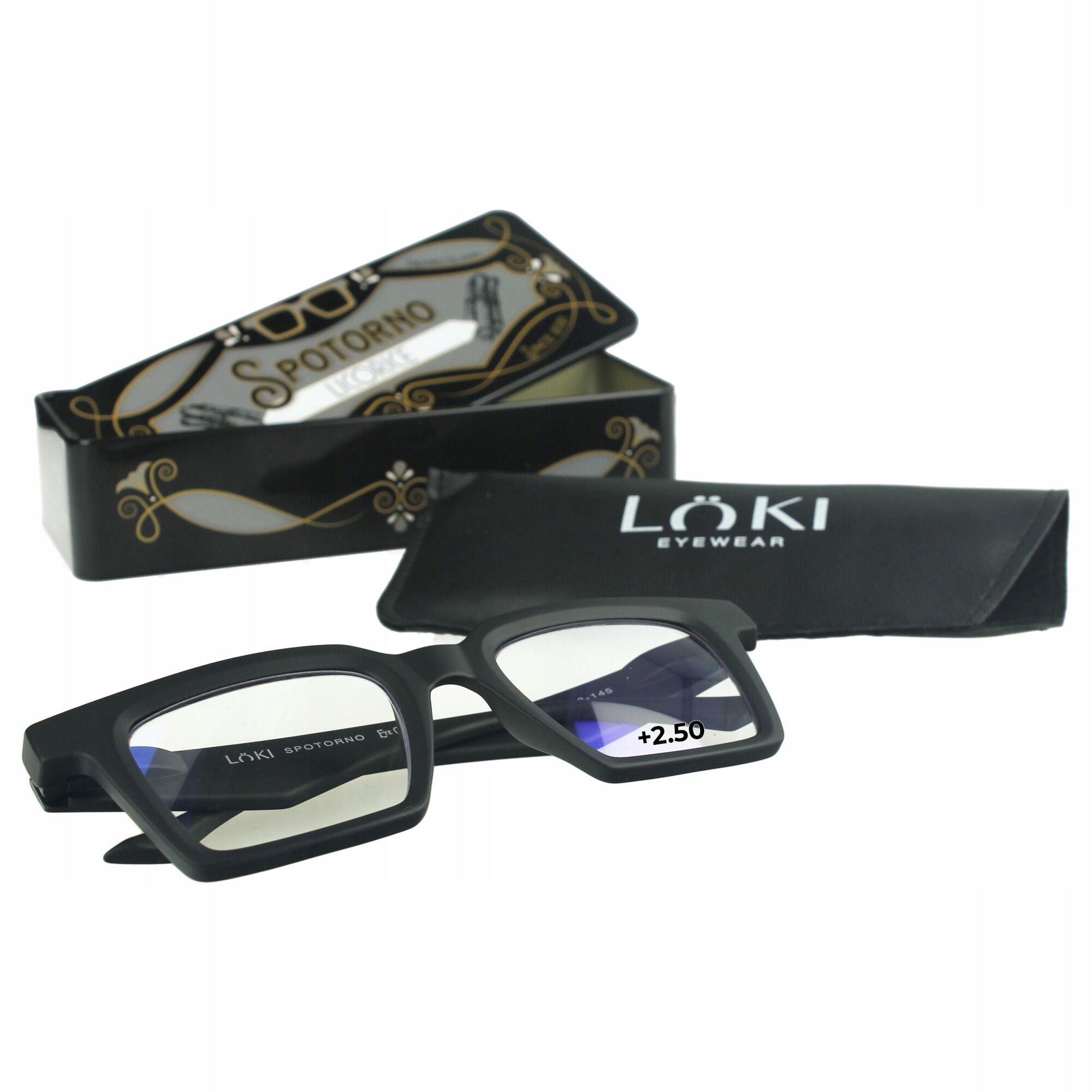 Korekcyjne okulary do czytania i komputera Blue Block ITALY Loki Spotorno Black +2.5 - 2
